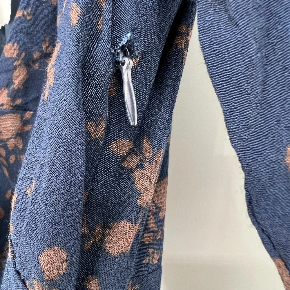 Zara Midi Dress Womens S Blue Floral‎ Blogger Favorite Boho Dark Blue